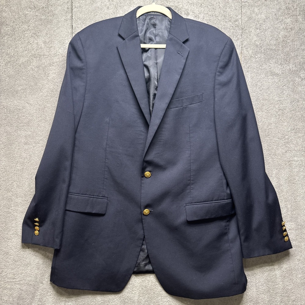 Ralph Lauren LRL Sport Coat Mens 42L Navy Blue Gold Button Wool Blazer